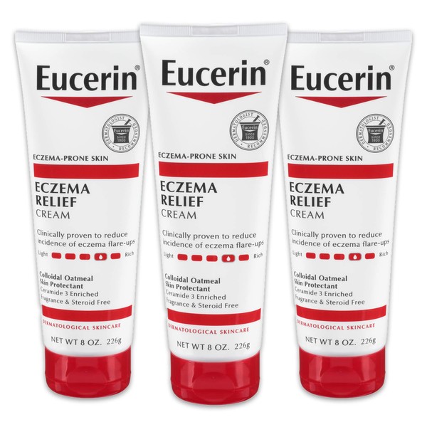 Eucerin Eczema Relief Cream - Full Body Lotion for Eczema-Prone Skin - 8 oz Tube, Pack of 3