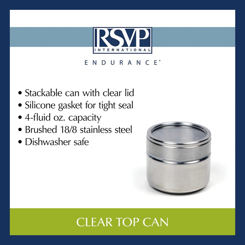 RSVP International Endurance Collection Small Stackable Metal Tins with Clear