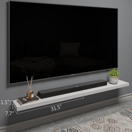 BAMEOS Floating Shelves, 31x7 White Wall Mounted Wooden Shelves with Invisible Brackets Set of 2, Hanging Wall Shelves Decoration for Bedroom, Bathroom, Living Room and Kitchen