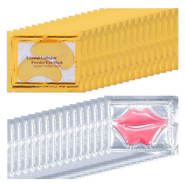 Eakroo 30 Pairs Lip Masks & Eye Mask, 24K Collagen