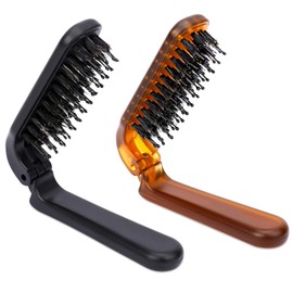 Travel Hair Brush, 2 Pieces Mini Hair Brush, Wild Boar Bristles, Hair Brush, Portable Pocket Hair Brush, Folding Hair Brush for Thick, Thin Hair, Curly Hair, Beard Comb for Men