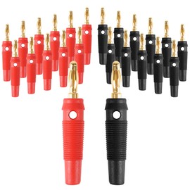 JUZITAO 24Pcs 4mm Banana Plug 32A High Current Speaker Banana Plugs Stackable Screw Type Banana Connector Adapter(12 Red+12 Black)