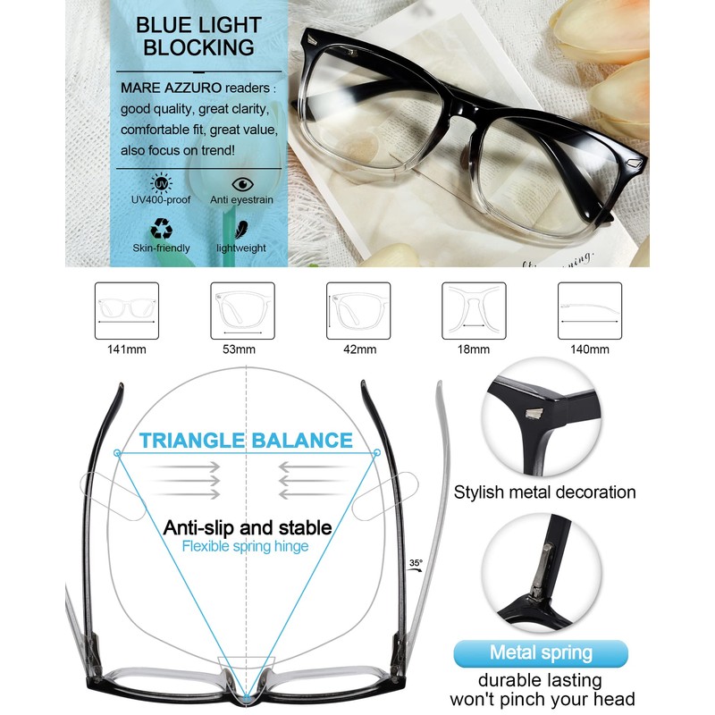MARE AZZURO Blue Light Blocking Reading Glasses Women Computer Readers