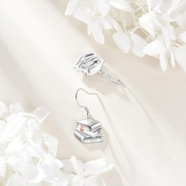 Book Earrings 925 Sterling Silver Book Dangle Earrings Teacher Graduation Jewellery Gifts for Women