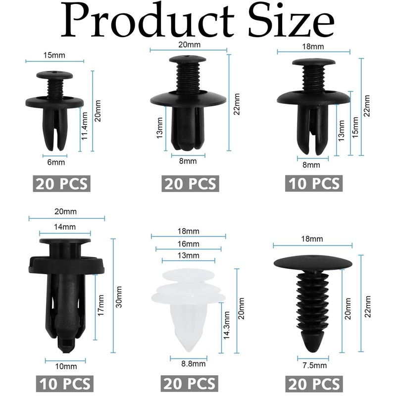 100 Pcs Car Body Trim Clips, Plastic Rivet Fasteners Universal