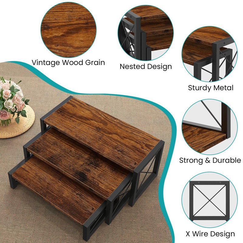 ELITEROO 3 Tier Cupcake Stand & Wood Display Risers, Dessert