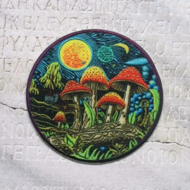 Athena Brands Mushroom Patch Embroidered Iron-on Applique Boho Psychedelic Toadstool Fungus - Iron on or Sew on, 2 Inches (Less Detailed)