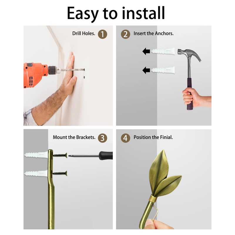 Antique Brass Curtain Holdbacks 2 Pack, Metal Olive Leaf Tiebacks