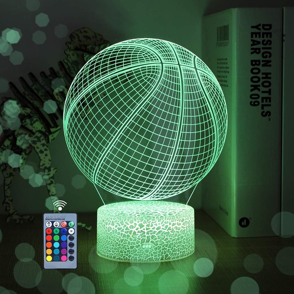Basketball Night Light 3D Lamp: 3D Night Light Children Optical Illusion Lamp with 16 Colours and Remote Control Christmas Birthday Gifts Best Toy for Basketball Sports Fans