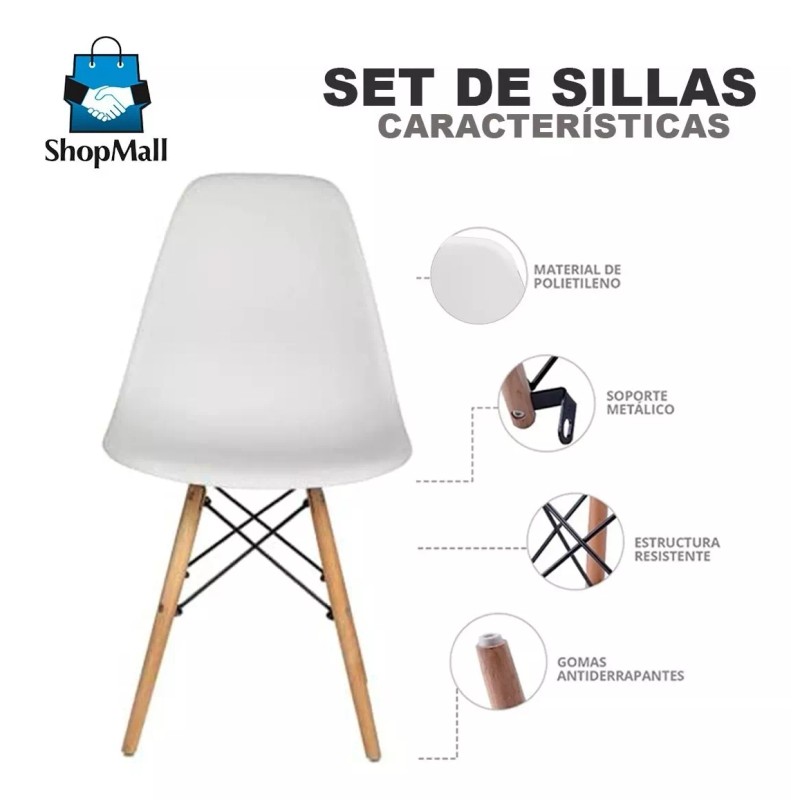 ShopMall Set De 4 Sillas Eames Modernas Minimalistas Casa -