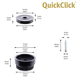 WAGNER QuickClick® Felt glides furniture glides chair glides I 4pcs. set to screw on I 4x base+screw+interchangeable glide insert - felt robust NATURAL - diameter Ø 17 mm - Made in Germany - 15785000
