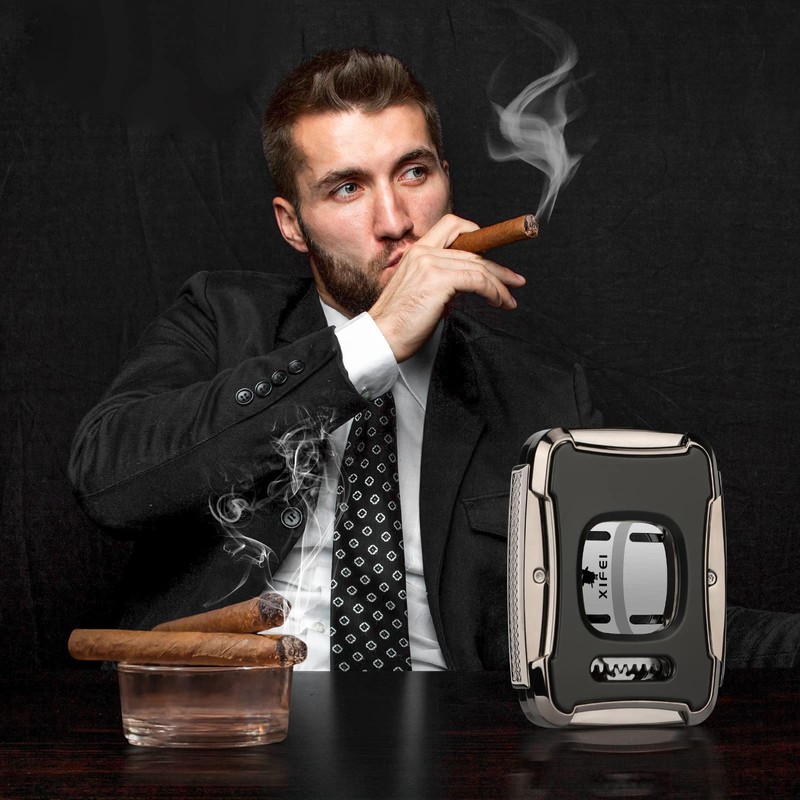 TISFA Cigar Cutter Guillotine Stainless Steel Double Cut Blade Cigar