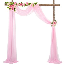 LANSKYLAN Pelmet Freehand Decoration Chiffon Curtain Wedding 70 x 550 cm Valances Window Decoration Transparent Voile Wedding Arch Pink Curtains Valance Tulle for Photography Party Wedding