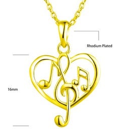 Starnny Music Heart Necklace Women's Silver 925 Pendant Necklace Symbol Height Key with White Chain Gift for Her Wife, Sterling Silver