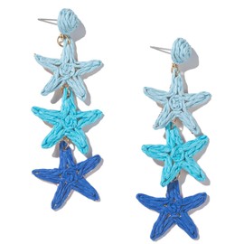 Boho Starfish Shell Seashell Earrings Cute Dangle Drop Earrings Statemnet Trendy Summer Beach Jewelry Long Fun Earring for Women(Blue)