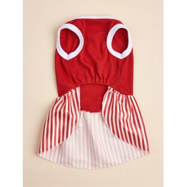 Tangpan Bow-Knot Heart Christmas Pet Skirt Stripes Dog Santa Dress Puppy Party Outfit Apparel Cat Costume (Red,S)