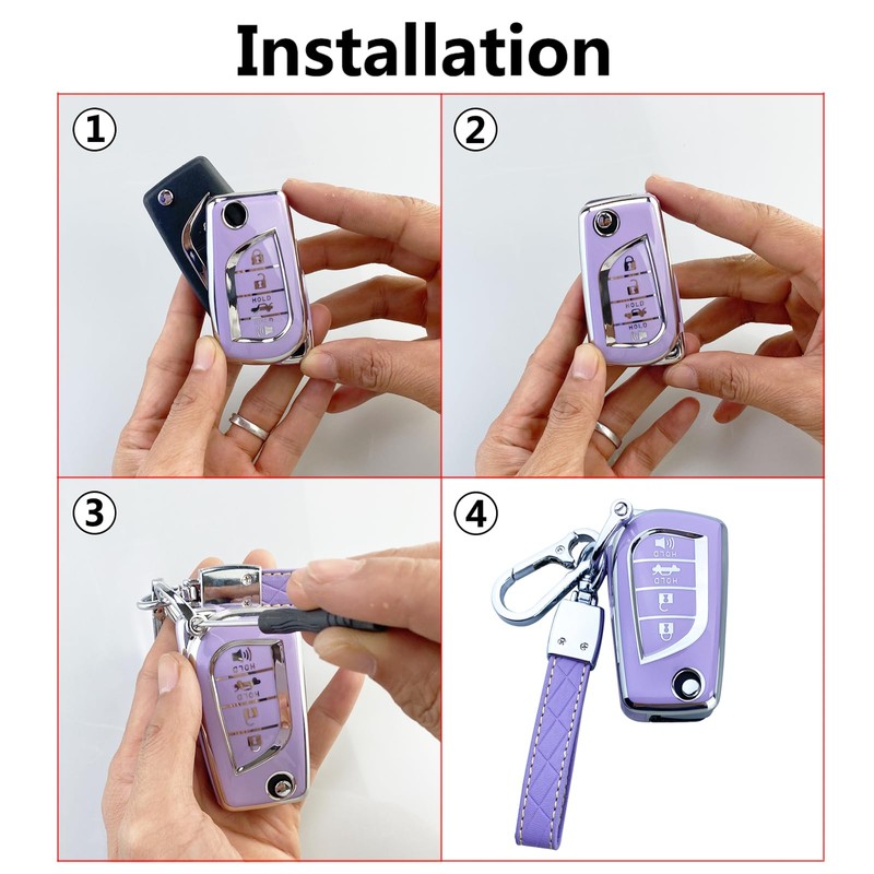 Yuebutor Key Fob Cover Case Compatible with Toyota Camry RAV4