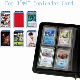 ANIXITECH Toploader Binder,4-Pocket Double Sided Top Loaders Binder,Holds 128 Cards in 3"x4" Toploaders,PU Leather Card Binder Abulm for Toploader Trading,Sports,and Gaming Cards (Pink)