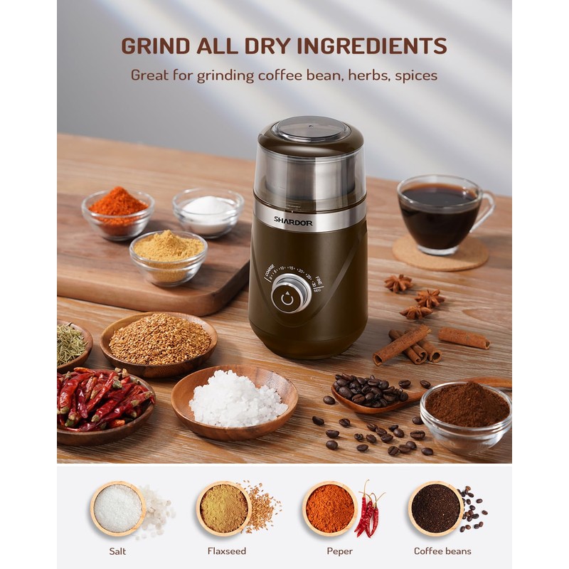 SHARDOR Electric Super Silent Blade Coffee Grinder, Timed Grind Control