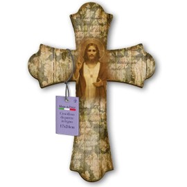 Brüder Bonella – Wandkreuz aus Pappelholz, mit dem Heiligen Herzen Jesu, Kruzifix Vintage, 17 x 24 cm, Kruzifix aus Holz, 100 % hergestellt in Italien