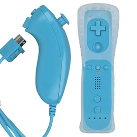 MOVHEIYL Replacement Remote Controller for Wii & Wii U, Built-in 2 in 1 Motion Plus with Silicon Case and Nunchuck (Blue)