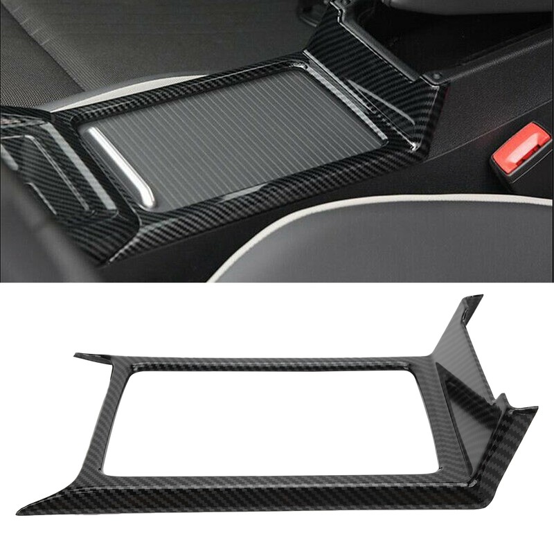 Central Console Water Cup Holder Trim Frame Carbon Fiber Style