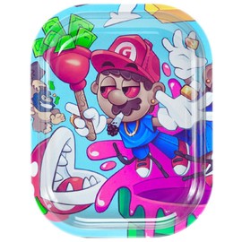 Rolling Tray. Mario Rolling Tray for Multipurpose Use. Custom Designed Rolling tin is 7 x 5.5 inches. This Cartoon Printed Mario is Perfect for Home or on-The-go.