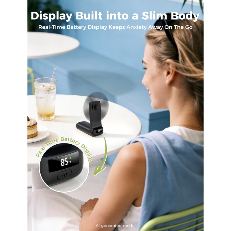Aecooly Slim Portable Fan with Digital Display, Thin Handheld Fan,