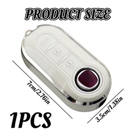 Car Key Fob Cover Case Shell Fit For Fiat 500, Car Key Fob Cover, Buttons Flip Folding Key Case Shel, Car Key Protector Compatible with Fiat 500 500l Brava Bravo (White)