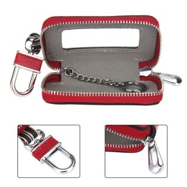 Keeping Red PU Leather Vehicle Car Smart Key Case Remote Fob Case Holder Keychain Ring Case Bag for Men/Women