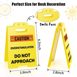 MBL Funny Overstimulated Desk Sign - Small Fun Office Humor Gag Mini Warning Caution Sign Cubicle Workplace Decoration Gifts for Women Men Coworker Team Teammate Employee