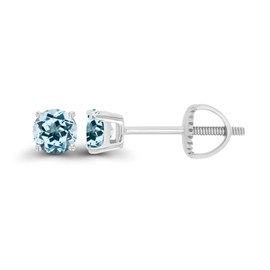 925 Sterling Silver 4mm Round Natural Sky Blue Topaz December Birthstone Screwback Stud Earrings