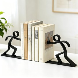 Decorative Bookends Book Ends for Shelves, Unique Office Desk Decor & Cute Reading Bookshelf Holder for Home Library Creative Gift for Book Lovers Not Metal (Black)