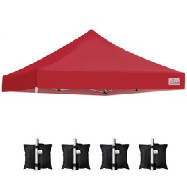 Ontheway 10' x 10' Replacement Canopy Top for EZ Pop Up Tent, Instant Canopy Top Cover, Bonus 4PC Pack Canopy Weight Bag (Red)