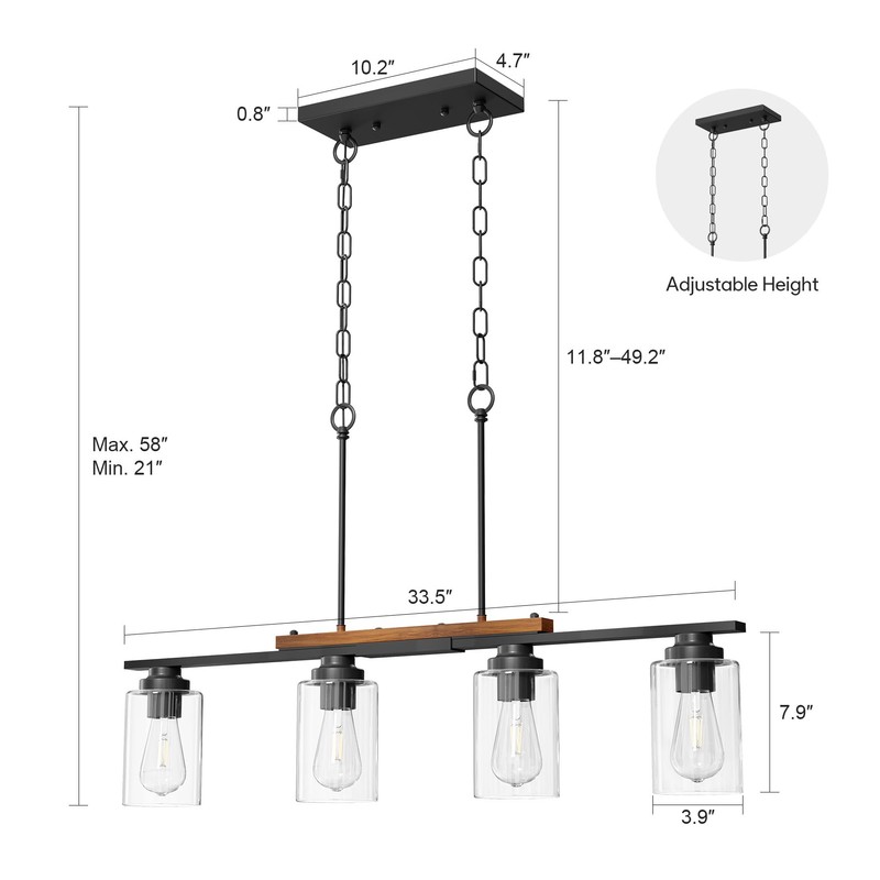 VONLUCE Dining Room Light Fixture Over Table, 4-Light Kitchen Island