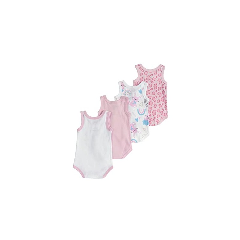 Chicco Baby Unisex Sleeveless Cotton Bodysuits Set, White/Rose