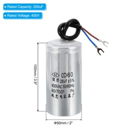 PATIKIL CD60 Run Capacitor 200uF 450VAC 2-Wire 5% Tolerance 50/60Hz Motor Start Capacitor Air Compressor for Motor Start