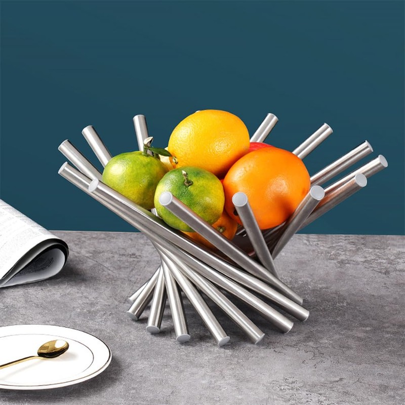 TINMIX Adjustable Fruit Bowl, Worktop Fruit Tray, Stainless Steel, Modern