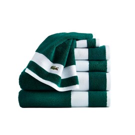 Lacoste Sport Stripe Cotton 6-Piece Luxury Towel Set, 2 Bath Towels, 2 Hand Towels, 2 Washcloths, Croc Green