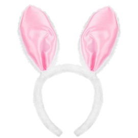 Gaduupa Plush Easter Bunny Ears Headband Cute Rabbit Ears Hairband Pink Easter Day Hair Band Headpiece for Easter Birthday Party for Women and Girls