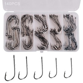 JSHANMEI Fishing Baitholder Hooks - 140PCS High Carbon Steel Long Shank Barbs Baitholder and Beak Hooks Jig Lure Fishing Hooks Size 1# 1/0 2/0 3/0 4/0 for Saltwater Freshwater
