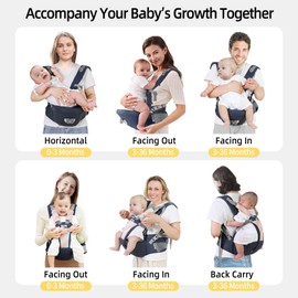 AIBABY Baby Carrier - Adjustable & Detachable Hip Seat, Ergonomic Lumbar Support, Breathable Airflow Design, Hands-Free Infant Carrier for Newborn to Toddler (7-44 lbs), All Seasons (Black)