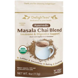 DelighTeas Organic Masala Chai Powder | Caffeine free, Unsweetened, Vegan, Keto | Ayurvedic Digestive Support blend for Chai Spice Tea | 100 Servings, 4oz