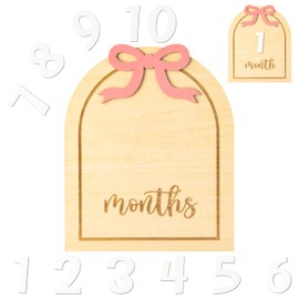 R HORSE Baby Monthly Milestone Cards, 3D Pink Bow Wooden Monthly Milestone Discs with Number Cards, Baby Months Signs Announcement Newborn Photography Props Baby Shower Christmas Gifts for Boy Girl