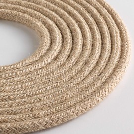 Klartext - LUMIÈRE Round Textile Cable for Lighting, 3x0,75mm, Natural Jute, 3mt.|Warning: Ground Cable Included! Maximum Safety Anti Shock!