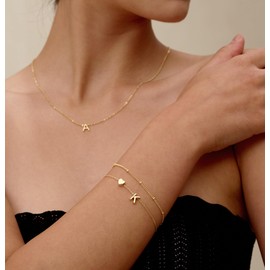 DEARMAY Dainty Initial Heart Gold Bracelets for Women Trendy, 14K Real Gold Letter Charm Bracelet Jewelry Cute Simple Fashion Chain Bracelets for Women Gift L