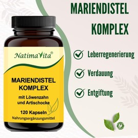 Mariendistel Komplex mit Löwenzahn und Artischocke - 200mg Silymarin - natürlich - vegan - 120 Kapseln