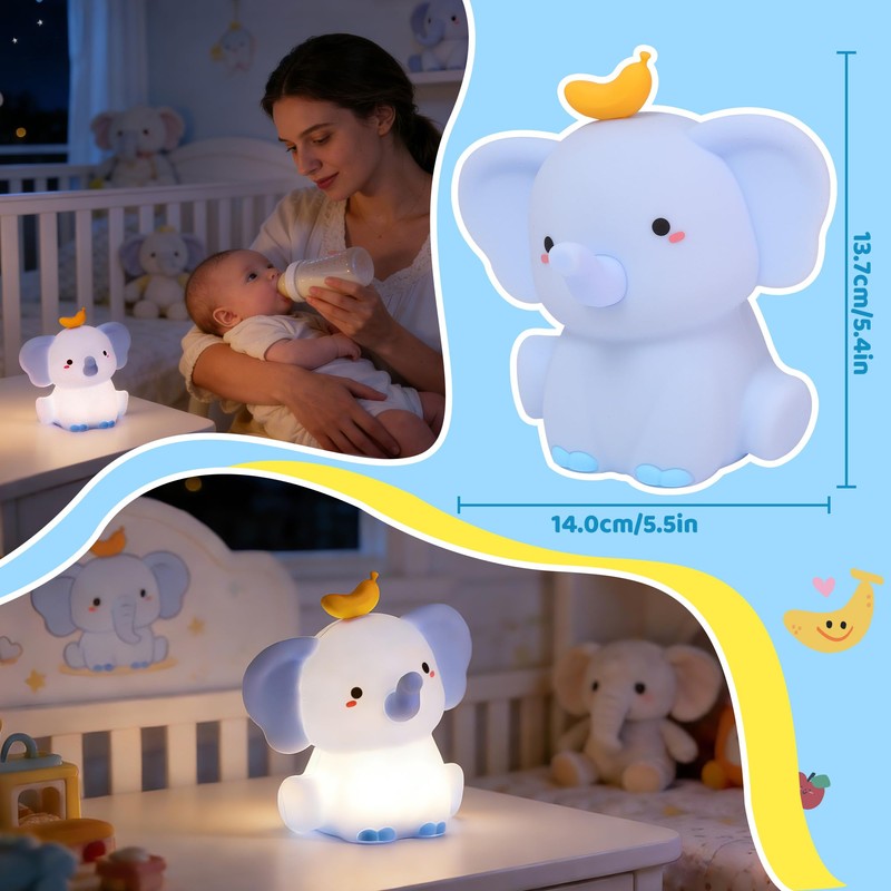 Attivolife Elephant Night Light, Cute Elephant Squishy Silicone Touch Lamp,