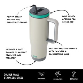 BUILT 40 Ounce Double Wall Stainless Steel Cascade Tumbler with Flip Up Straw Lid and Handle, Hot or Cold Tumbler, Concrete Grey