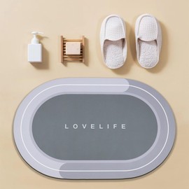 YCTMALL Rubber Bath mats Quick-Drying Non-Slip Bathroom mat Super Absorbent Bath mat Instant Dry Bath mat, Bathroom Rug in Front of The Kitchen Sink, Shower Room, Bathtub, Oval(Grey+16.9x35.4in)